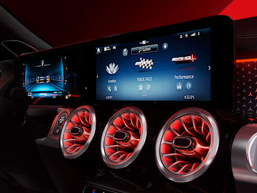 Widescreen Cockpit with MBUX multimedia system and AMG-specific display designs